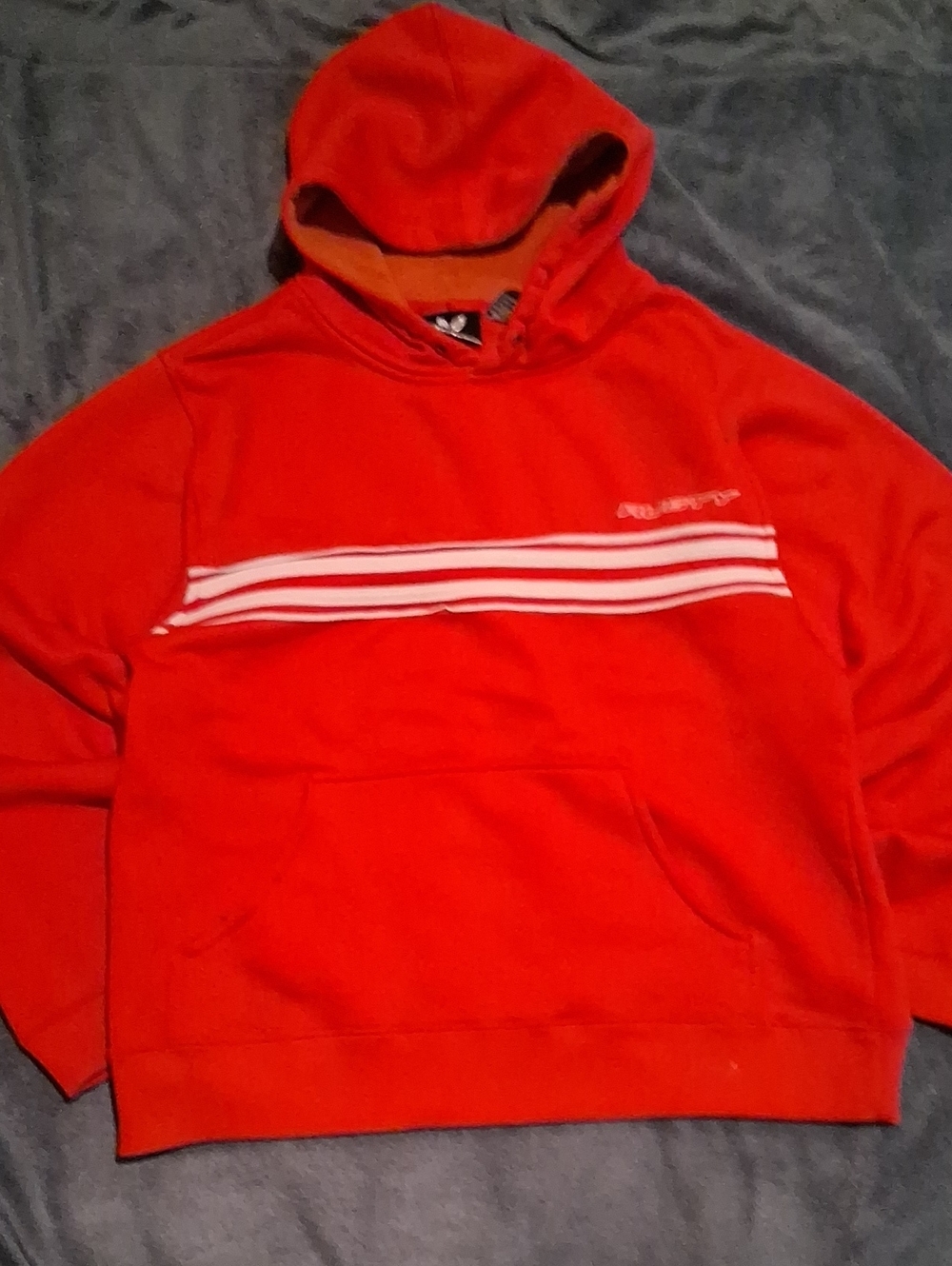 Rusty Red Hooded Sweatshirt with White Chest Stripes